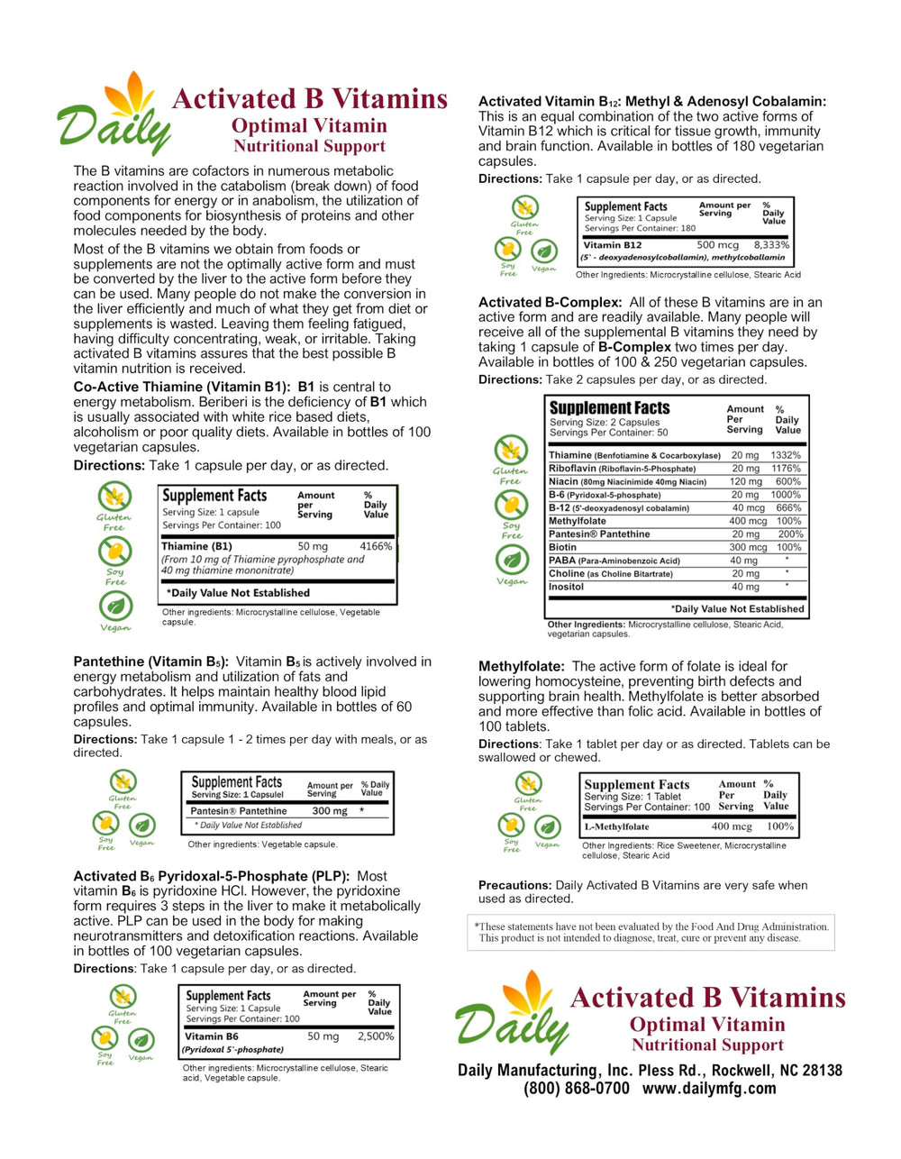 Close-up of Daily Manufacturing Activated B-Complex bottle showing B vitamin ingredients