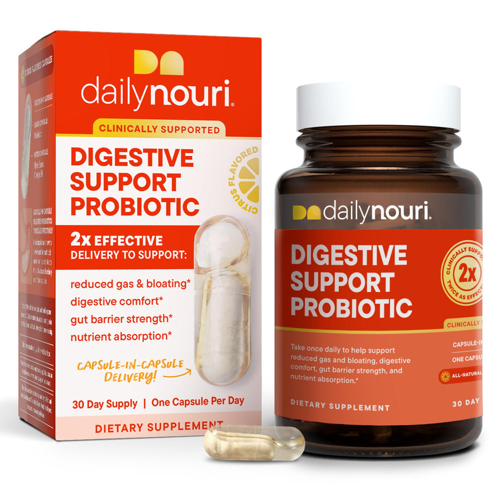 Daily Nouri Digestive Support Probiotic bottle and capsules