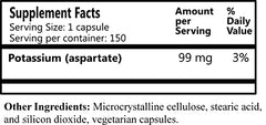 Close-up of Daily Potassium Aspartate 150 Vegetarian Capsules label