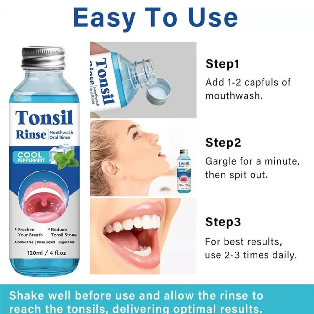 Person performing a mouth rinse with herbal mouthwash for fresh breath