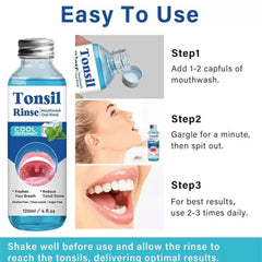 Person performing a mouth rinse with herbal mouthwash for fresh breath