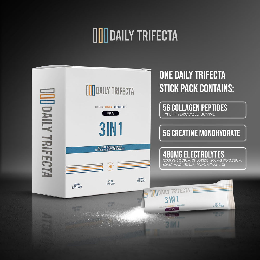 Side view of a single-serving pineapple Daily Trifecta stick pack