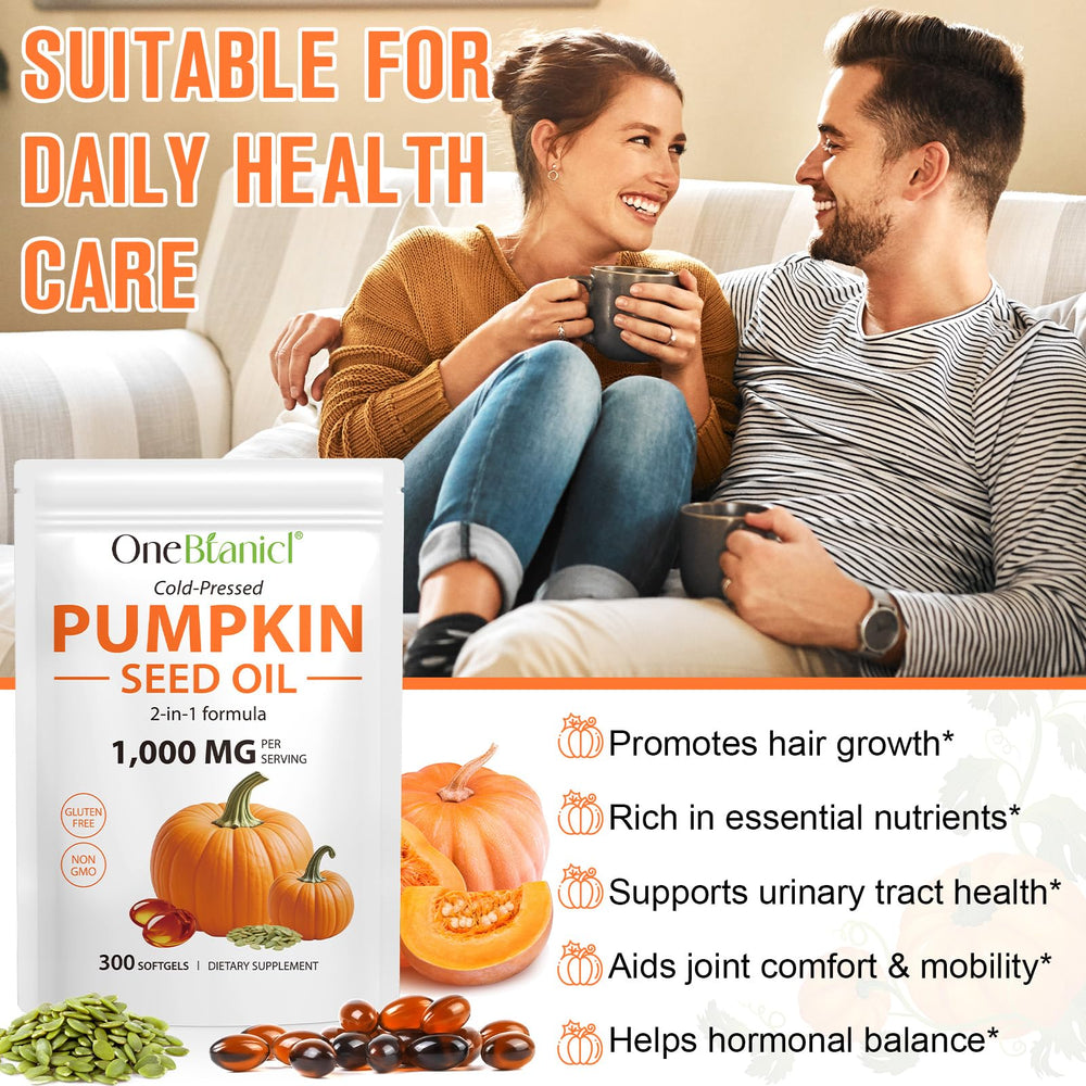 Bottle of pumpkin seed oil capsules with daily-use reminder