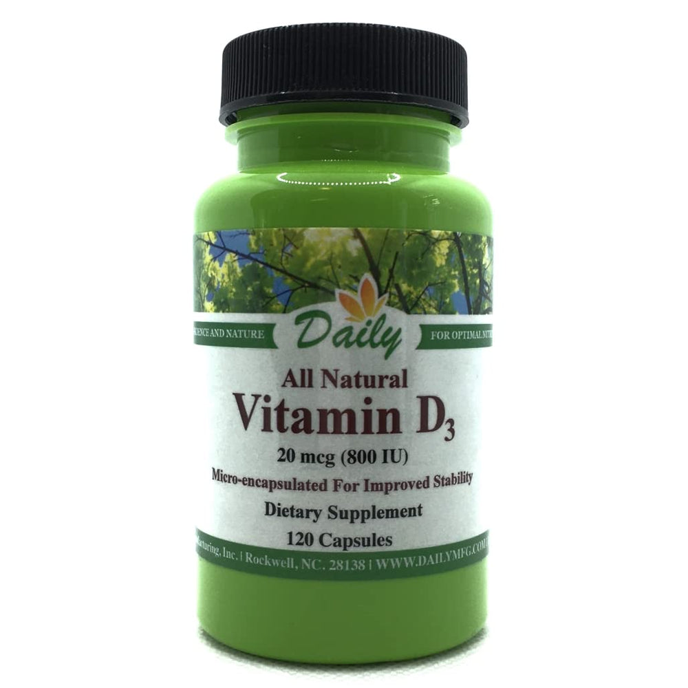 Bottle of Daily Vitamin D3-800 IU with label