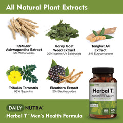 DailyNutra Herbal T capsules close-up emphasizing plant-based ingredients for energy.
