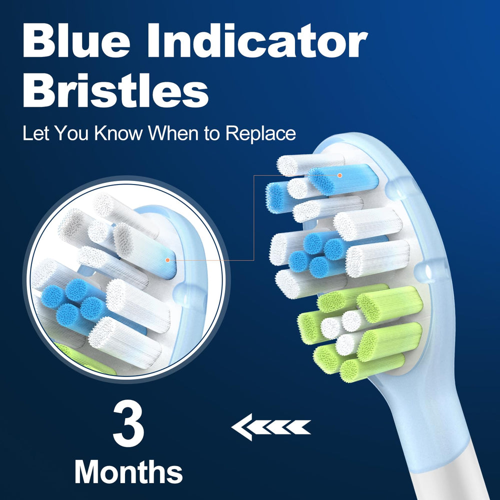 Blue color fade indicator on DailyWhite brush head signaling replacement