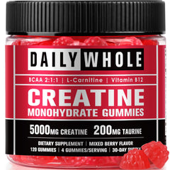 Bottle of DailyWhole Organics Chewable Creatine Monohydrate Gummies in Mixed Berry flavor