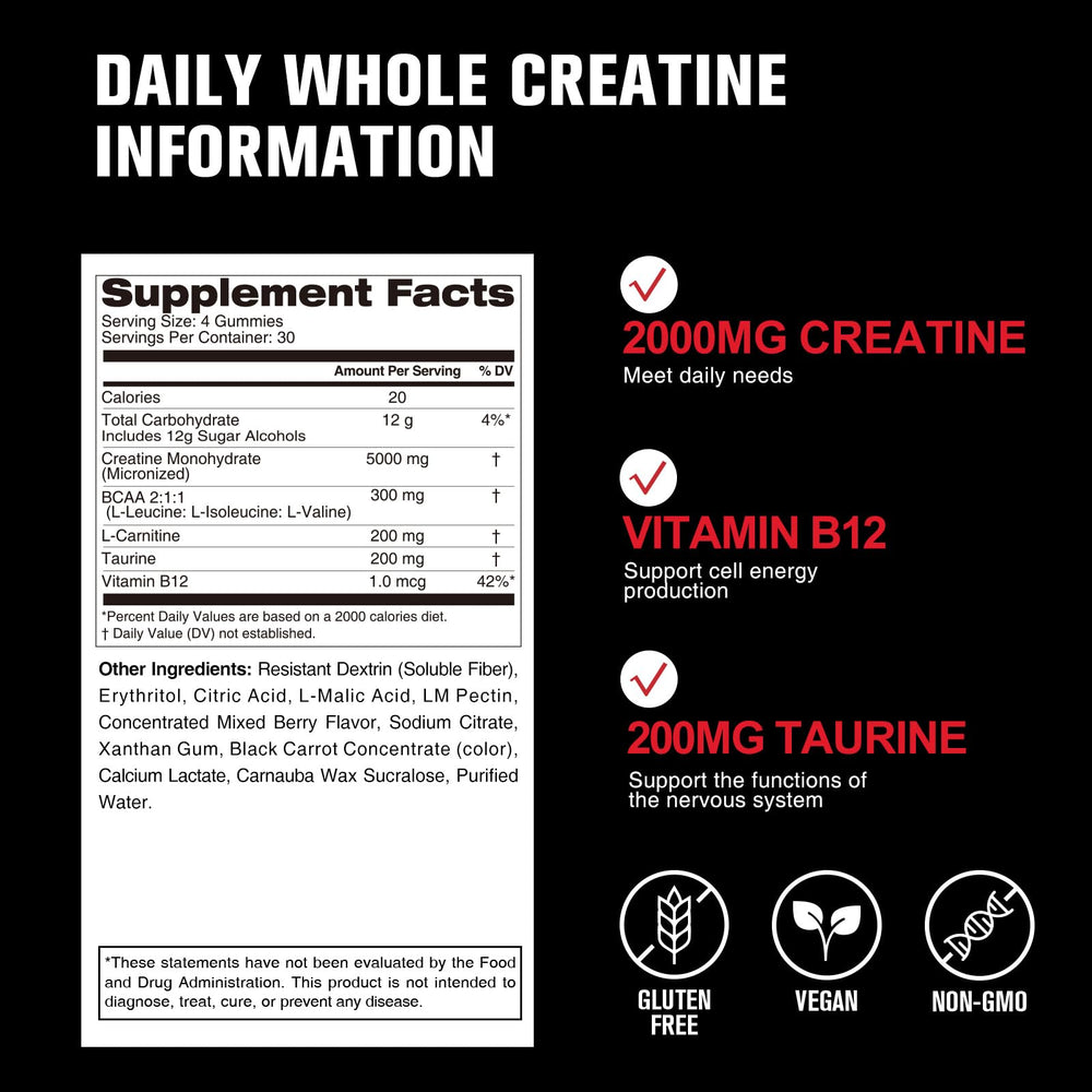 Front packaging shot of DailyWhole Organics Creatine Gummies in Mixed Berry