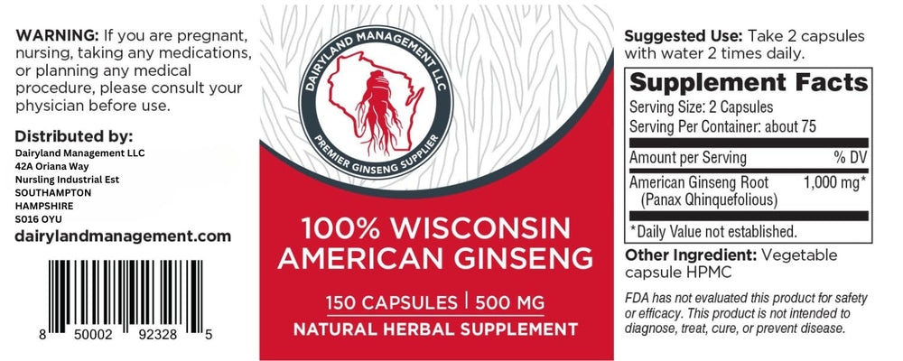 Storage and shelf life of Dairyland American Ginseng capsules