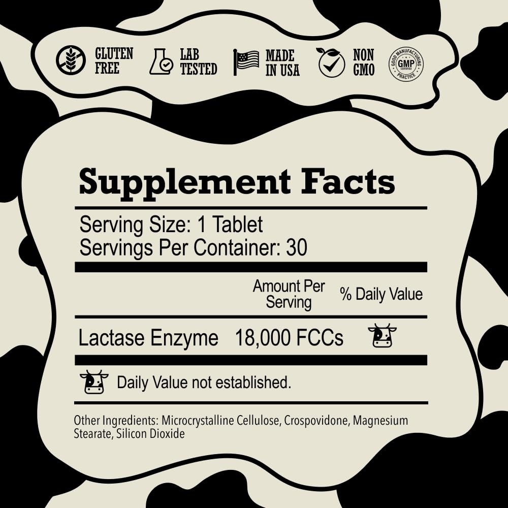 Back nutrition label and dosage of DairyPill
