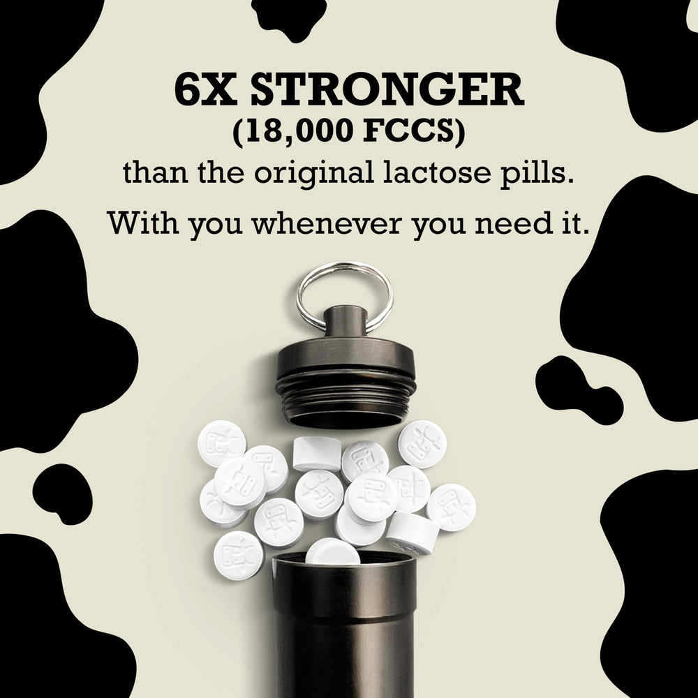 Portable DairyPill shown with keychain and on-the-go usage