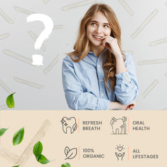 Chew sticks beside a natural toothbrush for oral care