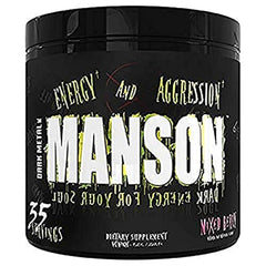 Dark Metal Manson front label highlights premium pre-workout formula for intense training.