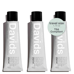 Front view of Davids Charcoal Travel Toothpaste 3-pack