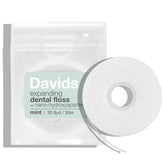 Close-up of Davids expanding dental floss showing tightly woven no-break strands