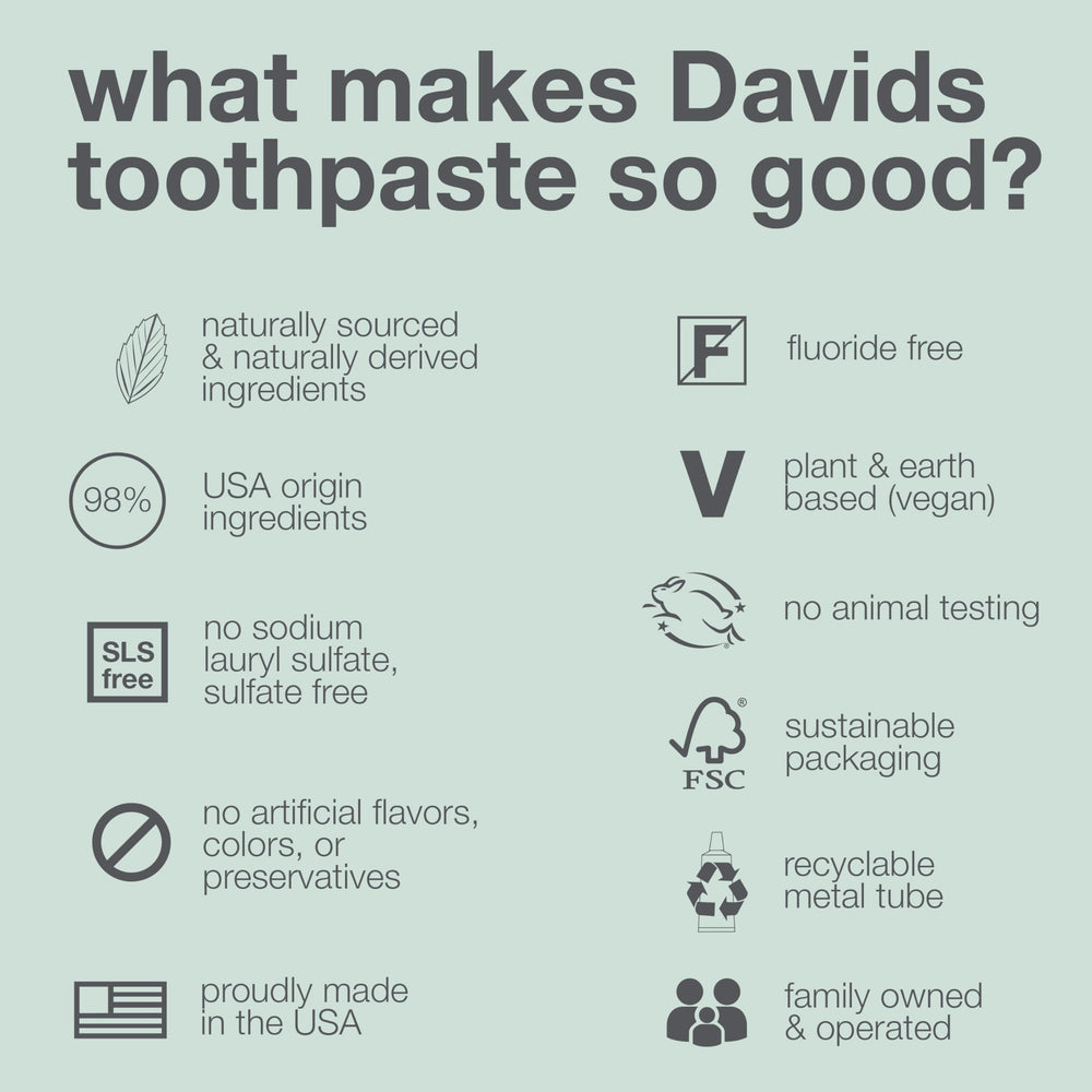 Graphic illustrating vegan, plant-based, SLS-free toothpaste ingredients