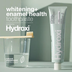 Close-up of Hydroxi toothpaste highlighting whitening and enamel health