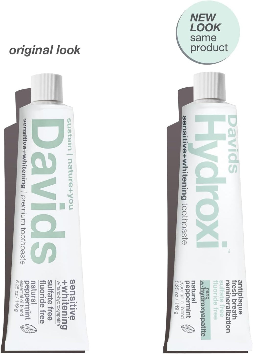 Packaging display showing Davids Hydroxi 3-pack toothpaste