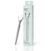 Close-up of Davids Tongue Scraper in medical-grade stainless steel with a smooth rounded edge