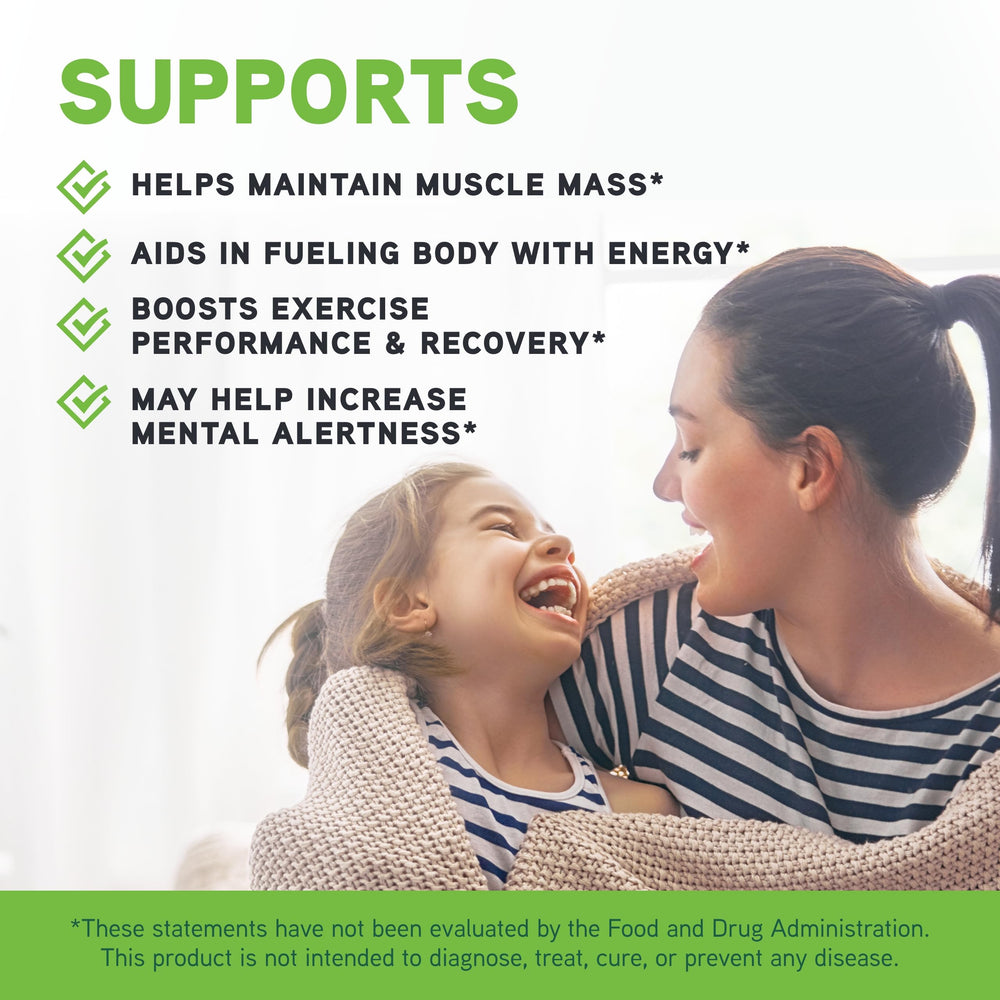 Close-up of 5 g serving of creatine powder