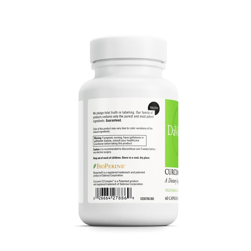 Label showing ingredients and curcuminoids