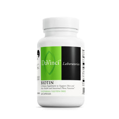 Front view of DAVINCI Labs Biotin 60 vegetarian capsules bottle