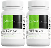 Hero image showing DAVINCI Labs Micronized DHEA 10mg two-pack with 90 capsules per pack
