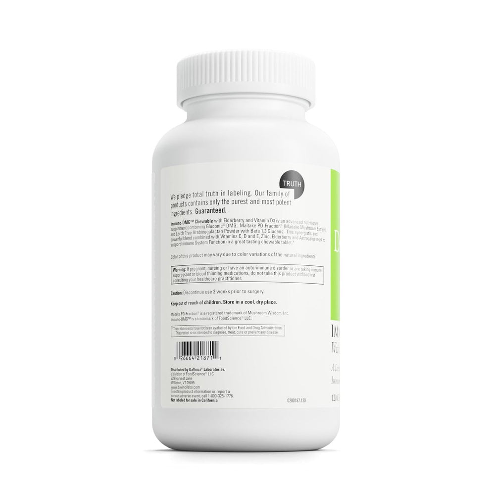 Supplement facts label for Immuni-DMG chewables