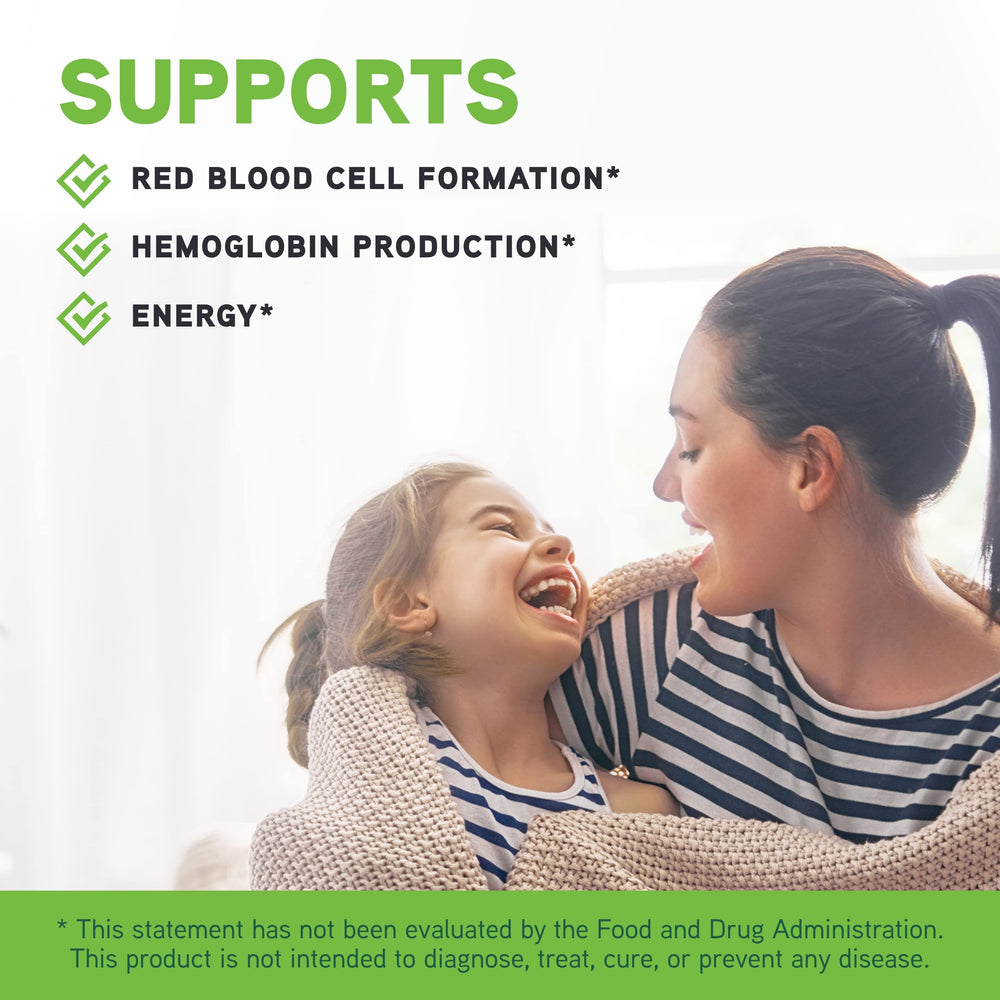 Ingredients list showing iron, folate, vitamin B12 and vitamin C