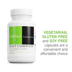Close-up of capsules and ingredient list for Sleep Complete