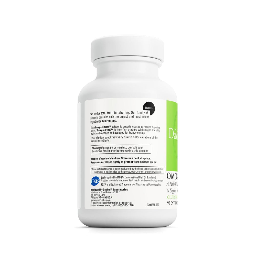 DAVINCI Omega-3 enteric-coating visual emphasizing protection of delicate oils.