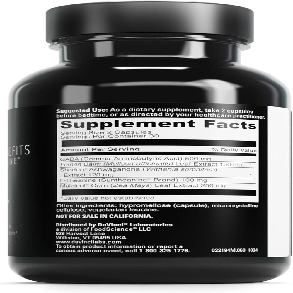 Close-up of Maizinol, Shoden ashwagandha, Suntheanine L-theanine and GABA ingredients