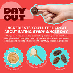 Day Out Protein Snack Balls nutrition graphic underscores 9g protein per serving