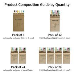 Six colorful bamboo toothbrushes in a variety pack