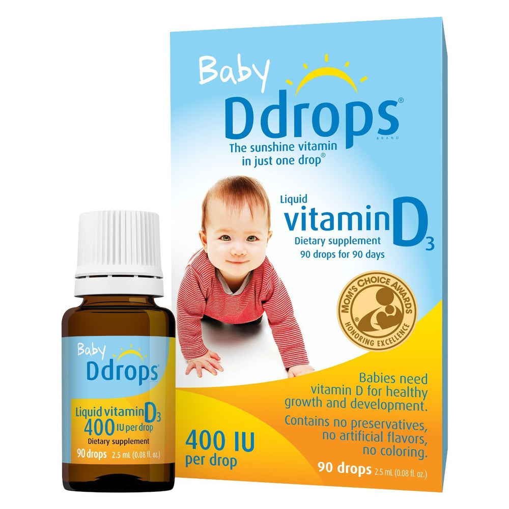 Two baby vitamin D3 drops bottles, 2 x 2.5 ml (0.08 fl oz) from Ddrops