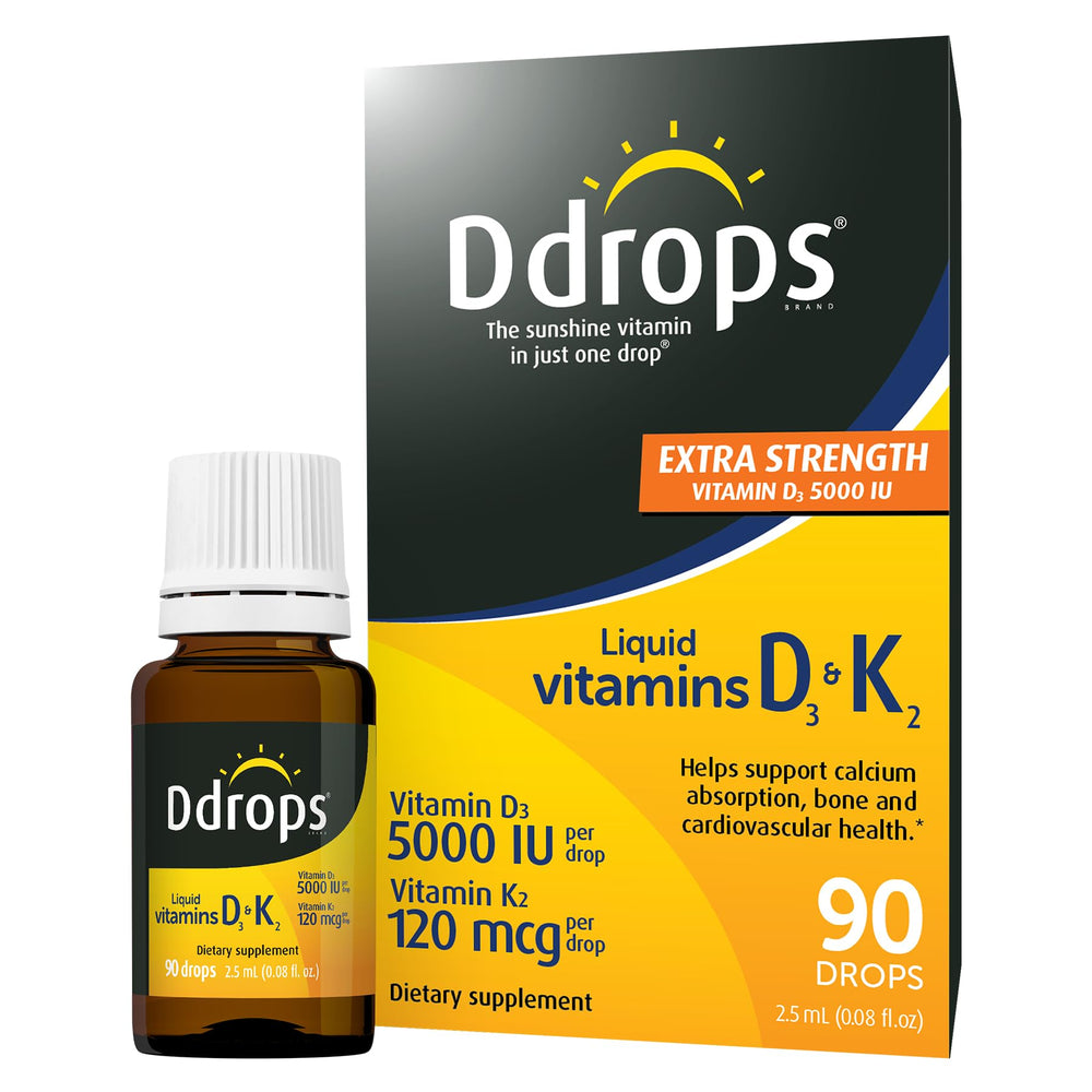 Ddrops Extra Strength 5000 IU D3 + K2 (MK7) bottle front view