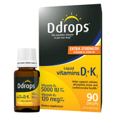 Ddrops Extra Strength 5000 IU D3 + K2 (MK7) bottle front view