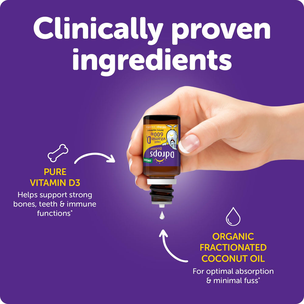 Close-up of Ddrops Kids Booster bottle