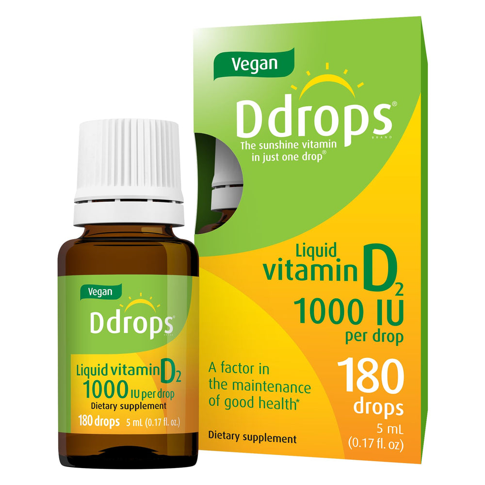 Ddrops Vegan 1000 IU bottle with dropper on white background