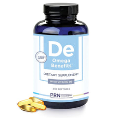 DE Omega 3 bottle with 240 softgels