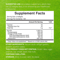 Label showing 1,000mg per serving on Antarctic Krill Oil