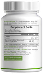 DEAL SUPPLEMENT CoQ10 Omega3 non-GMO badge communicates purity and quality.