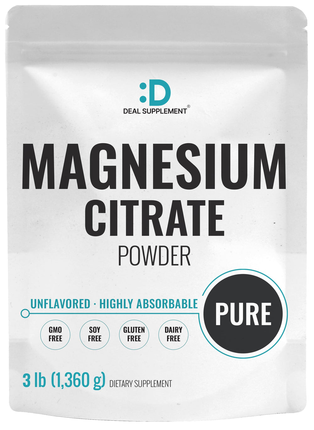 3 lb bag of DEAL SUPPLEMENT Magnesium Citrate Powder 500mg, unflavored