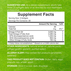 Side view of bottle showing 240 softgels and 80-day supply