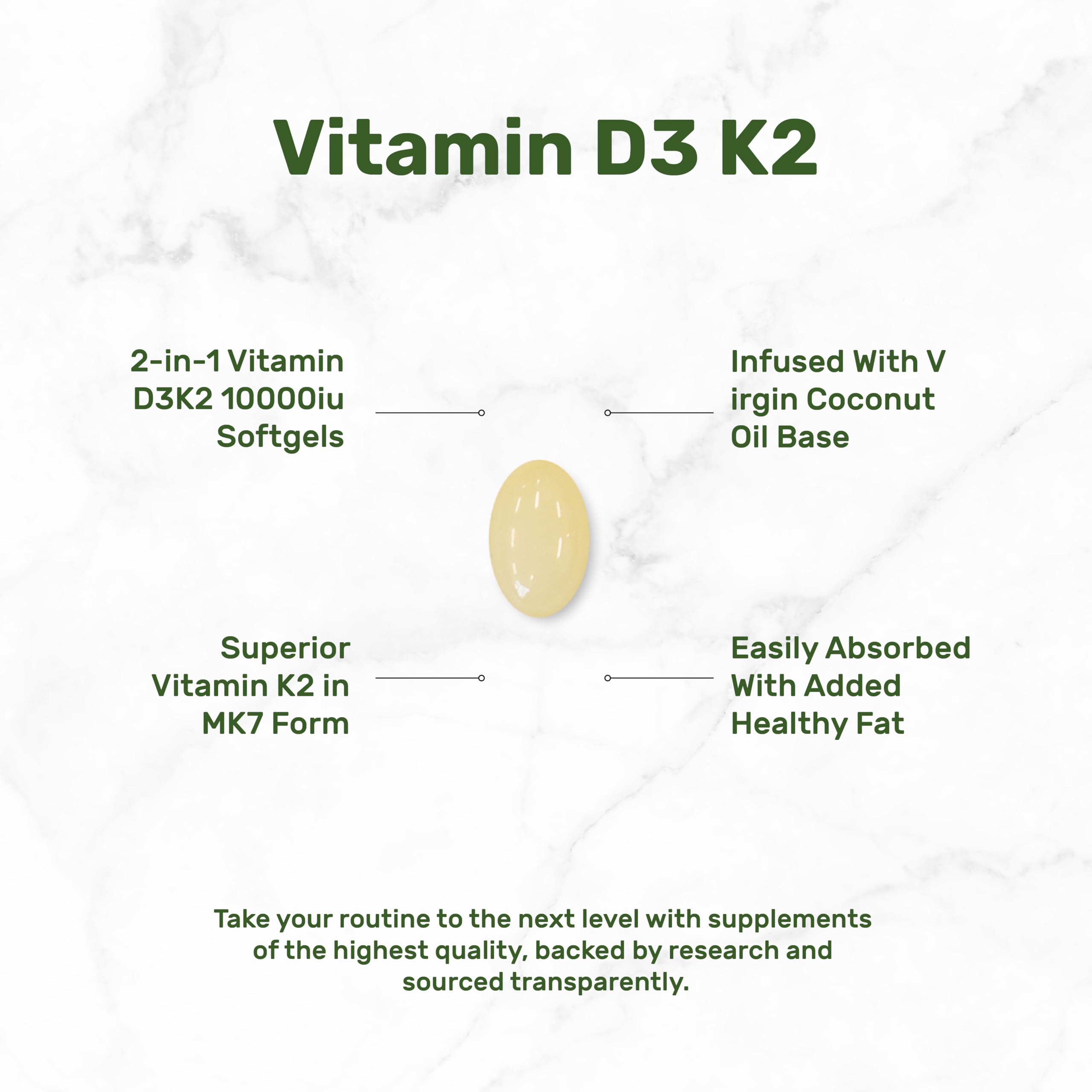 Softgel capsules of Vitamin D3 10000 IU + K2 MK7 arranged Softgel capsules of Vitamin D3 10000 IU + K2 MK7 arranged