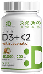 Deal Supplement Vitamin D3 K2 softgels bottle close-up highlighting potency for daily immune support