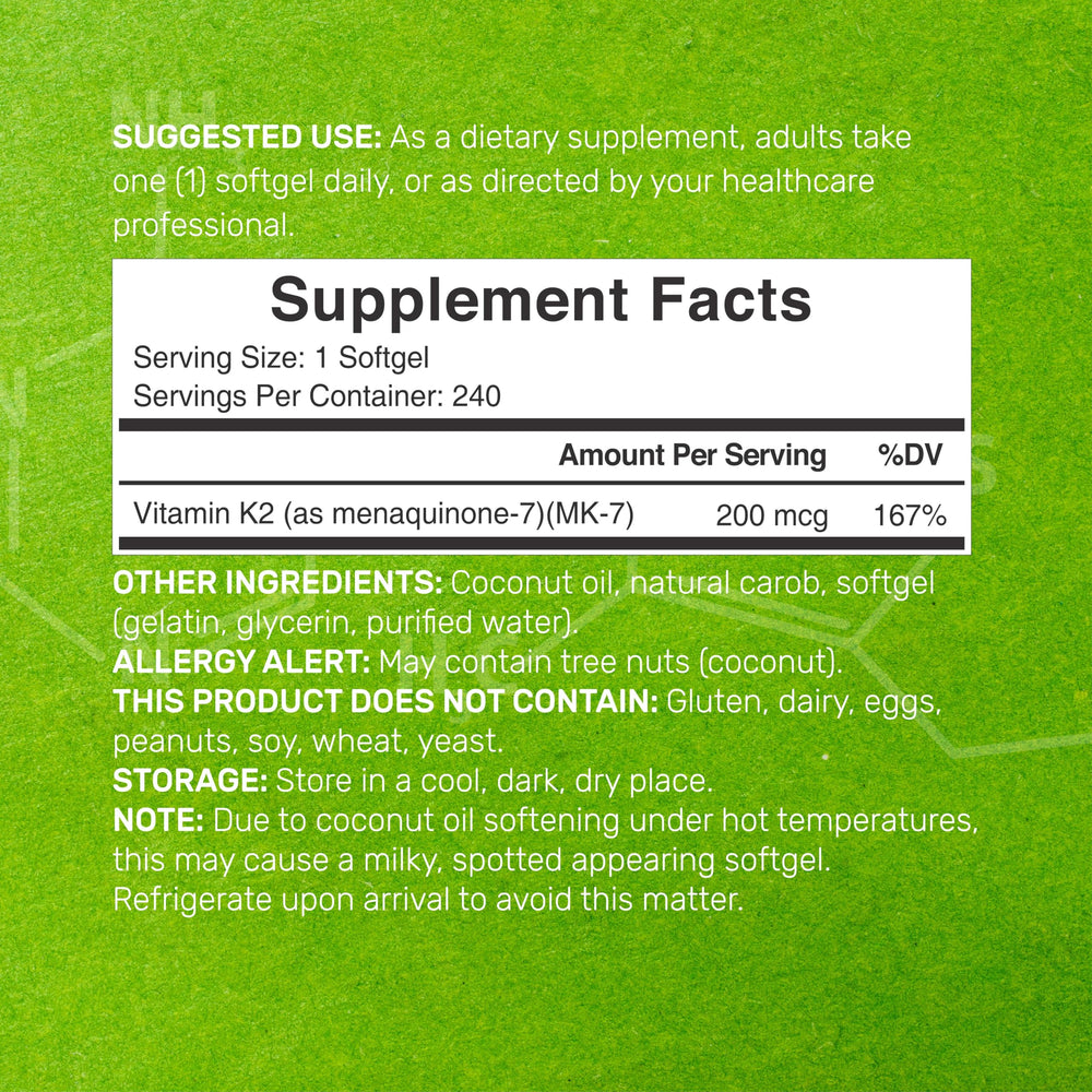 Close-up of K2 MK-7 softgels in virgin coconut oil