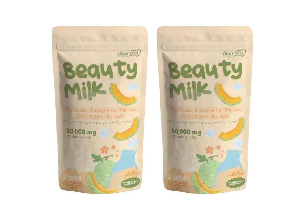 Front view of Dear Face beauty milk Japanese collagen melon drink bottle