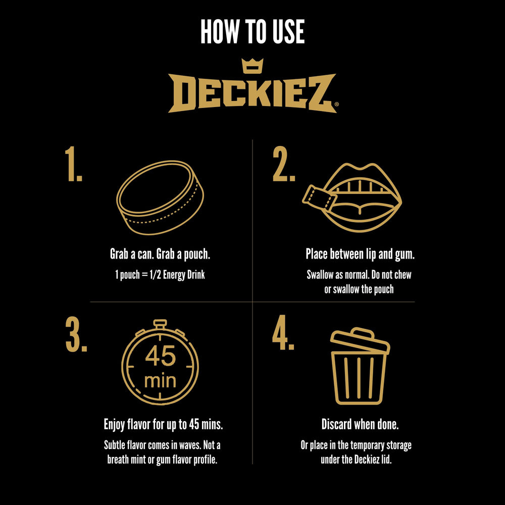 Lifestyle shot of Deckiez Energy Pouches in use on-the-go