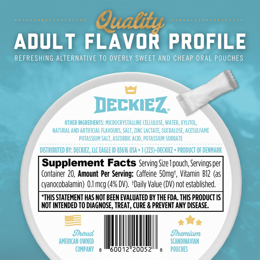 Deckiez Energy Pouches can display, 5-pack variety for taste testing.